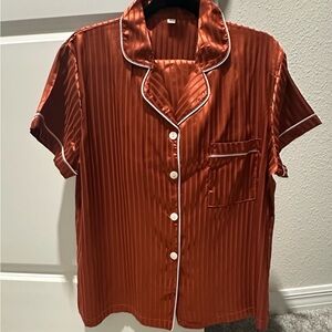 Satin Striped Shirt/ Short Set- Rust